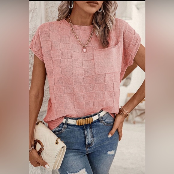 Dusty pink lattice texture knit sweater S M L - Picture 3 of 4